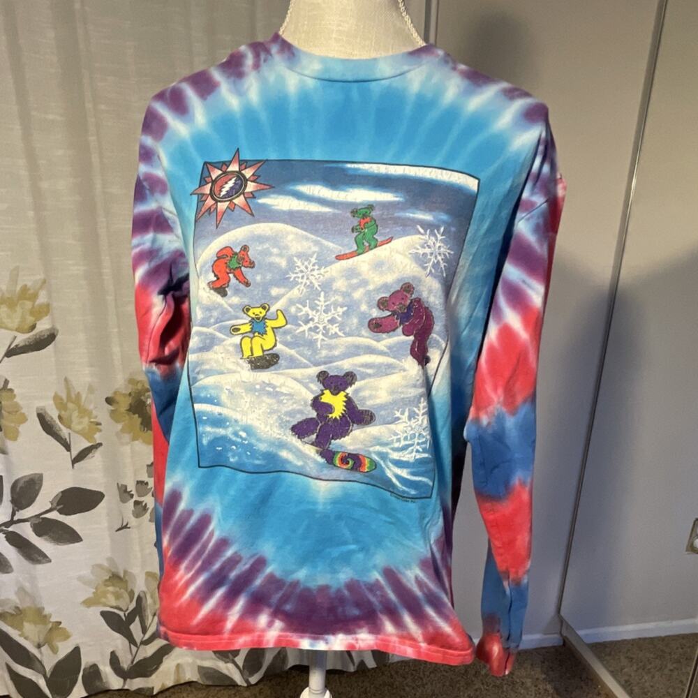 Grateful Dead Tie Dye Dancing Bears Snowboarding Long Sleeve Shirt Size M - Picture 3 of 7